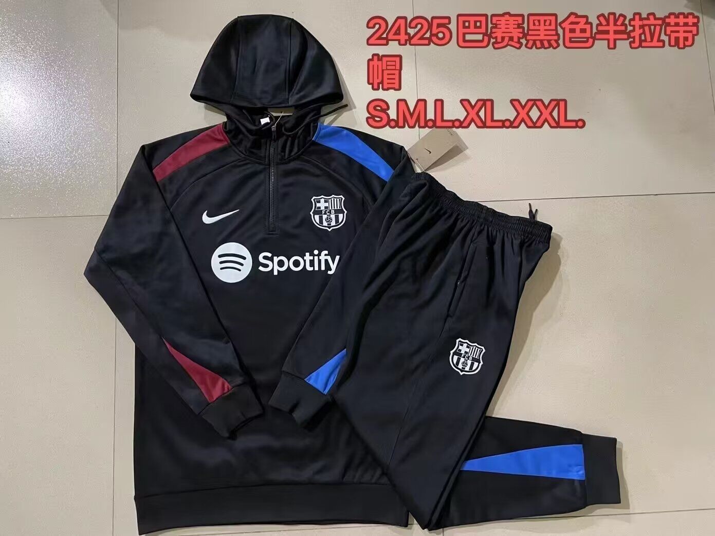 AAA Quality Barcelona 24/25 Hoodie Tracksuit - Black/Red/Blue